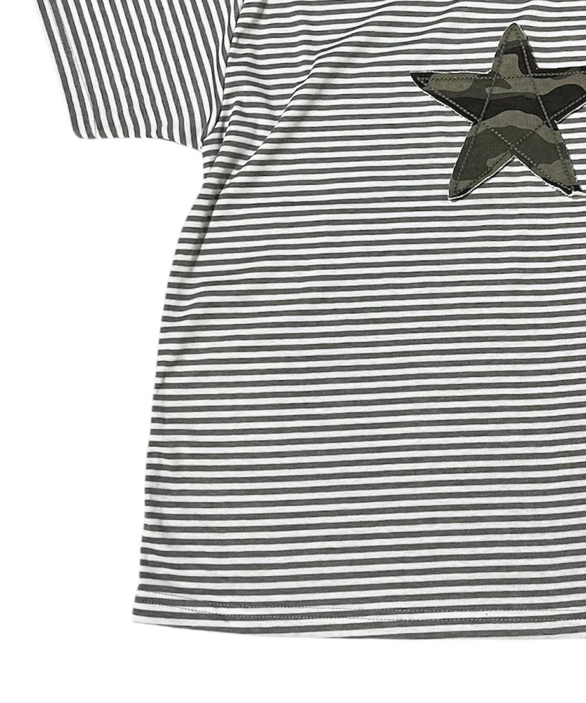 SK8ER ROCK Star Stripe Soft T-Shirt ((White*Melange Gray))