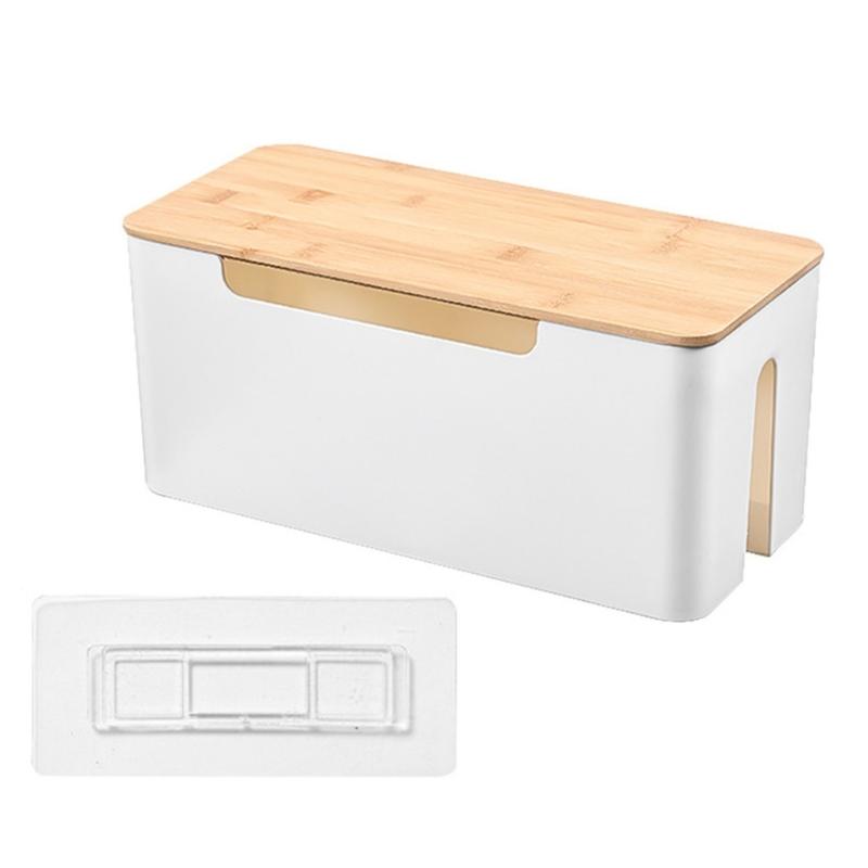 Practical Cable Box With Wood Top Wall Mounted Cable Management Container with Wood Lids for Safe Wire Keeping
