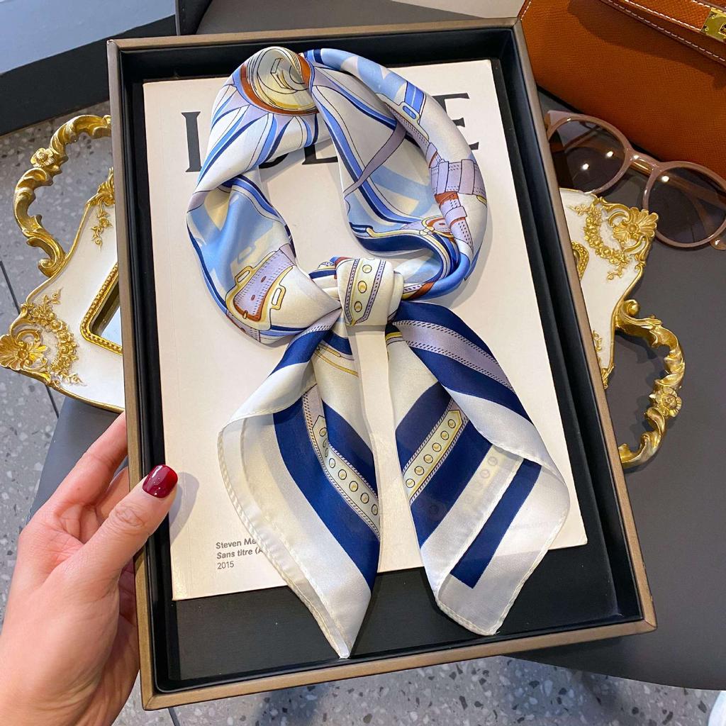 Silk Scarf Women'S Decoration High-End Small Square Scarf Versatile Trend Imitation Silk Scarf Tied Bag Streamer Thin Scarf