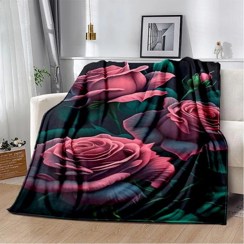Nordic Love Rose Flowers Daisy Blanket,Soft Throw Blanket for Home Bedroom Bed Sofa Picnic Travel Office Rest Cover Blanket Kids