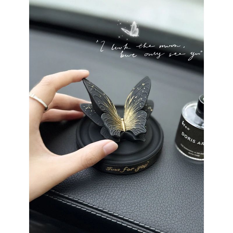 High-End Black Butterfly Car Fragrance Ornament, Car Dashboard Perfume Decoration, In-Car Aroma Diffuser Stone