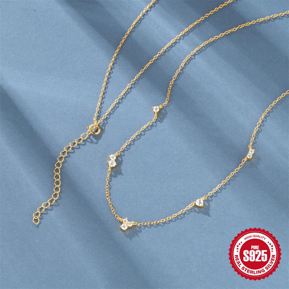 S925 Sterling Silver Geometric Shape, Irregular Zircon Splicing, Stacked With Diamonds, Daily Matching Women'S Collarbone Necklace