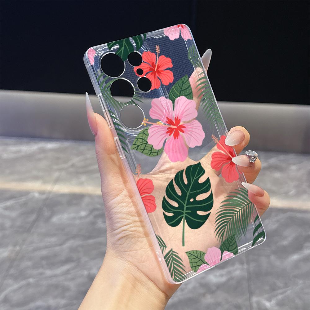 Tropical Hibiscus and Leaves Phone Case for Samsung Galaxy S26 S25 S24 S23 S22 S21 S20 FE Plus Lucency TPU Protection Cover
