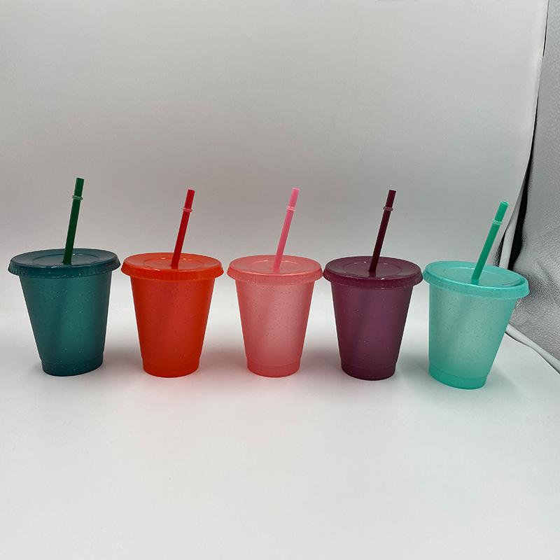 1pcs Summer Creative Water Cup Sequin Glitter Straw Cup Plastic Multi-specification Straw Design Comfortable Straw Cup