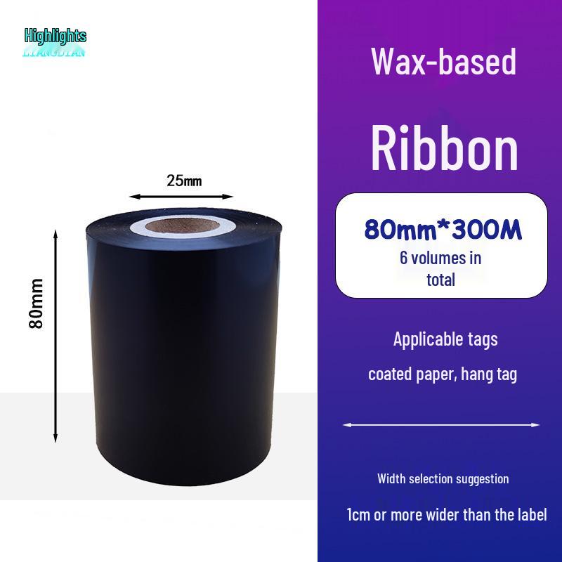 Hybrid Wax-Based Carbon Ribbon Roll for Printer Label Paper, Full Resin 80mm x 60m