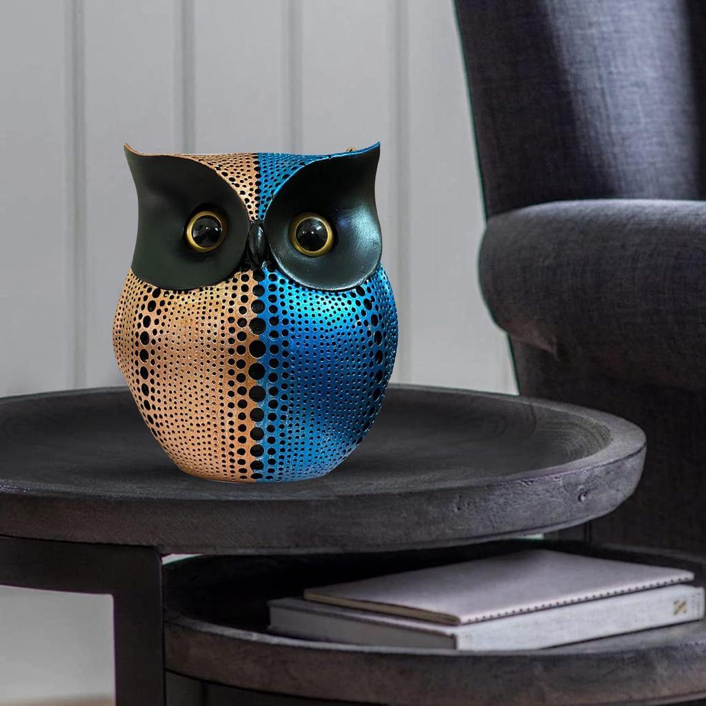 Modern Classy Happy Owl Resin Art Figure Showpiece (Pack of 1, Pink & Blue)