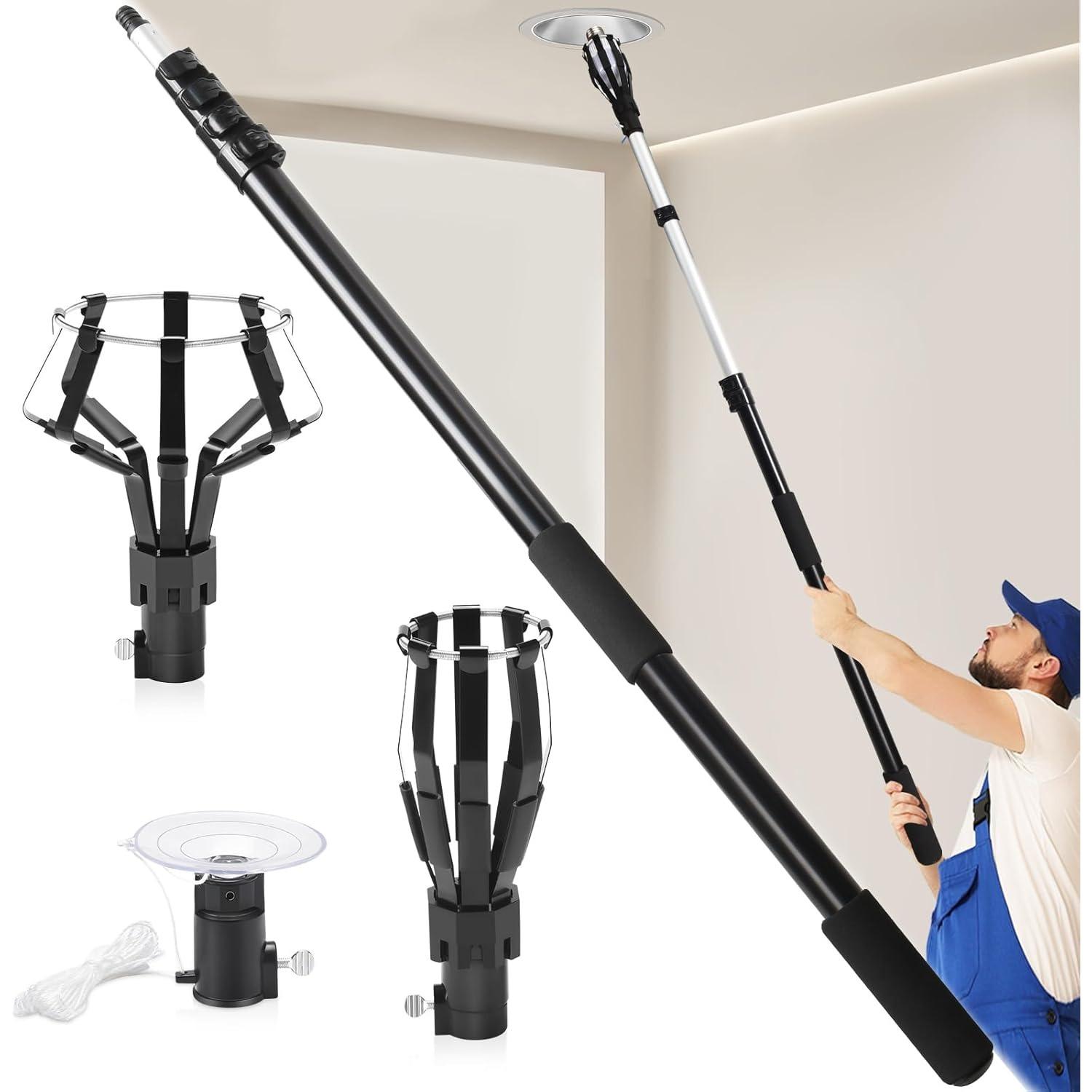 

26FT Reach Light Bulb Changer for High Ceilings, 5-20FT Extension Pole, High Ceiling Light Bulb Changer Pole with Baskets and Suction Cup for High чорний