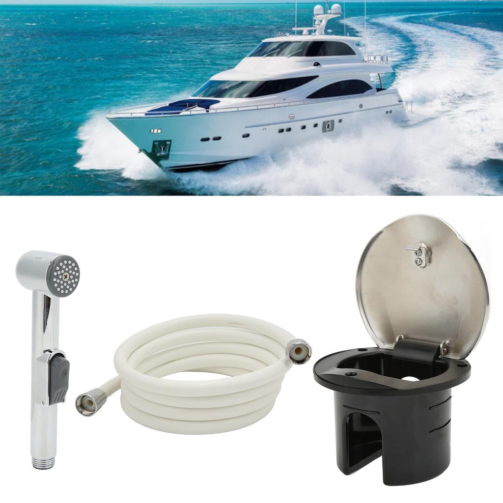 Transom Shower Kit 316 Stainless Steel High Polished 8ft Hose Retractable for RV Yachts