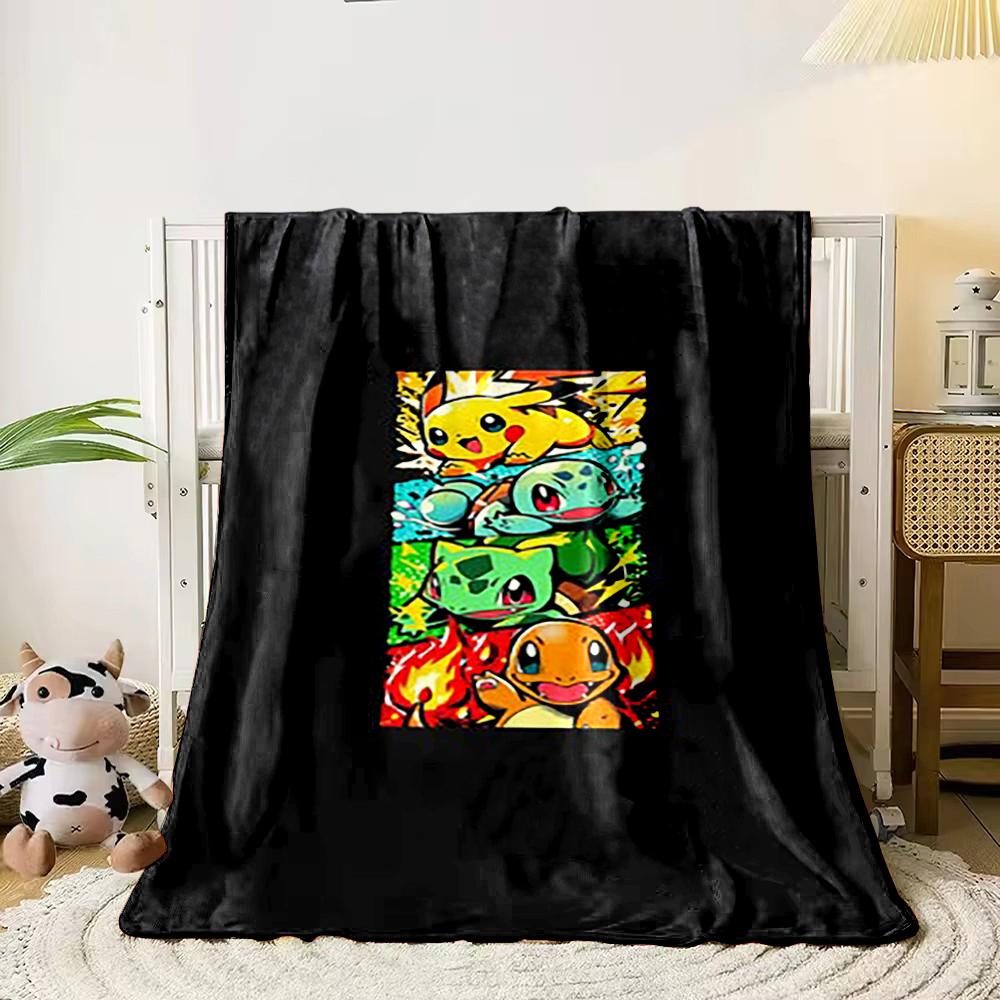 Colorful cartoon Pikachu and friends design blanket Flannel blanket for bedroom, living room, sofa, and nap sofas