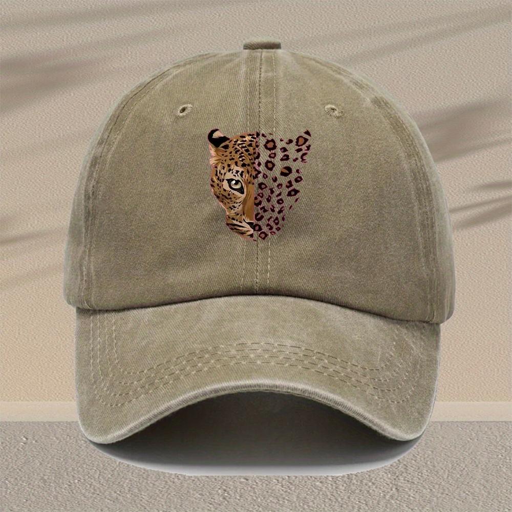 Mens Leopard Print Baseball Cap Adjustable Vintage Washed Viscose Lightweight Hat for Outdoor Travel Casual Daily Wear
