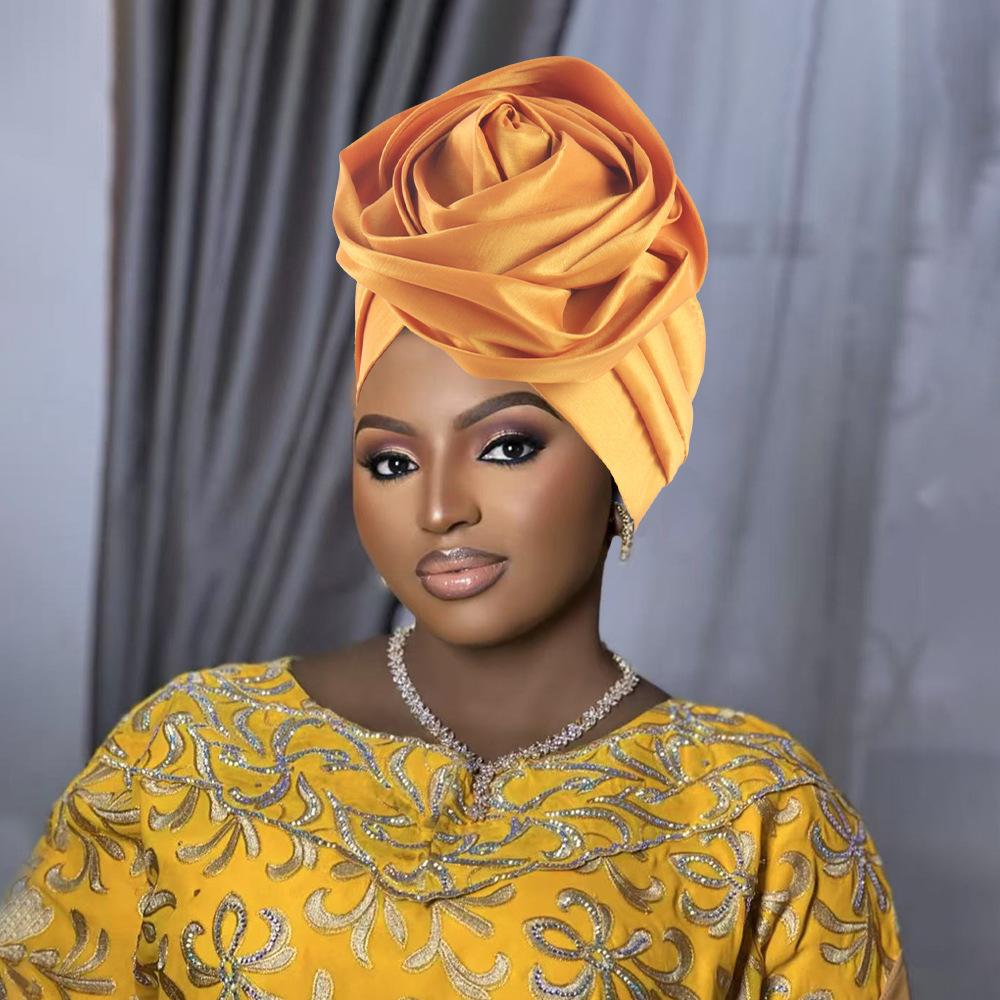 Rosenblumen Afrikanische Turbanmütze für Damen Kopfbedeckung Kopftücher Nigerianische Hochzeitsfeier Kopfbedeckung Mütze