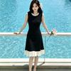 Spring Summer Beaded Knitted Mini Dress for Women Fashion Sleeveless Slimming Ruffle-Trimmed Sweater Dress