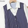 ZANZEA Women Splice Long Sleeve Blouse and Long Skirts Stripe Print Two Piece Sets