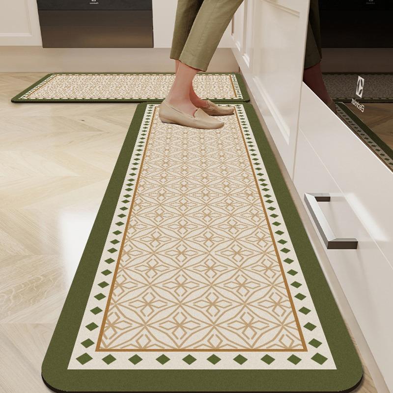 Retro Kitchen Carpet Long Strip Runner Floor Mats Waterproof Oil-proof Wipeable Mat Non-slip PVC Leather Washable Rug