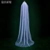 All Over Scattered Pearl Sheer Tulle Bridal Veil, Single Layer Plain Ivory Wedding Veil For Lace Satin Gown Pre-Wedding Elopement Portrait Shoot