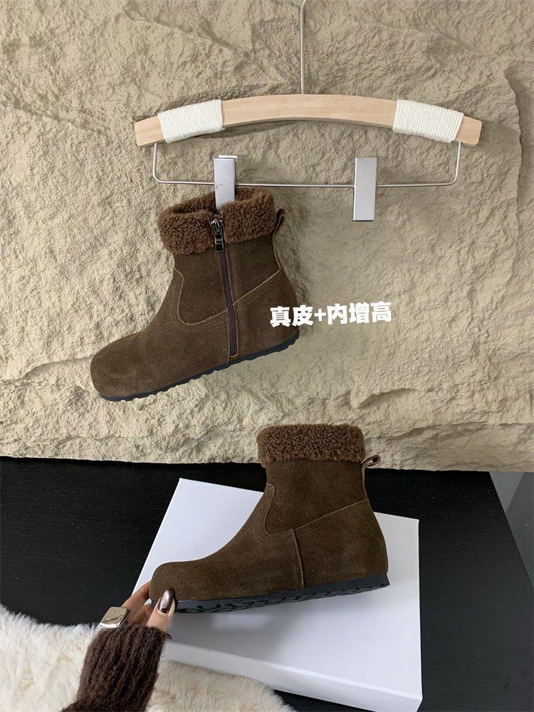 

Версия из овчины~ Ретро зимние сапоги из матовой кожи на скрытой платформе для женщин, новые бархатные полусапожки 2025 года, сапоги из натуральной мягкой кожи 38