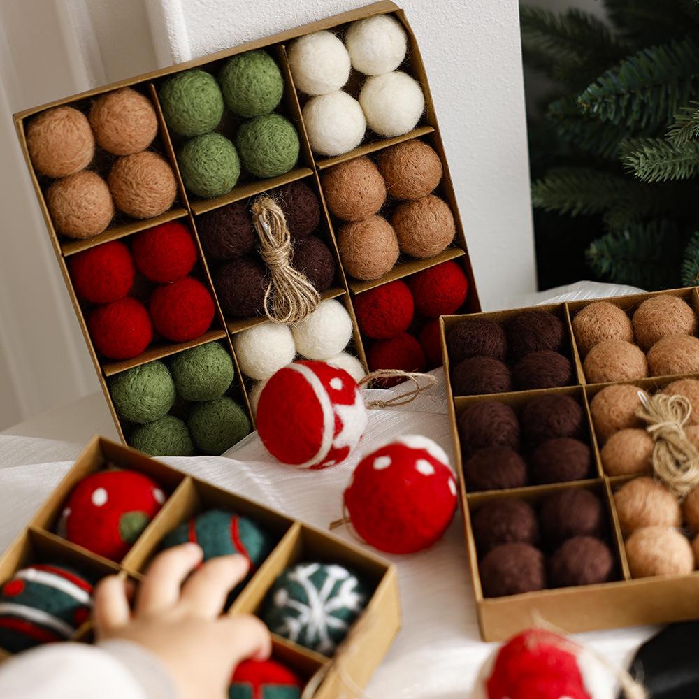 Christmas Ornament Set: Flocked & Painted Hanging Balls In Gift Box for Tree Decoration