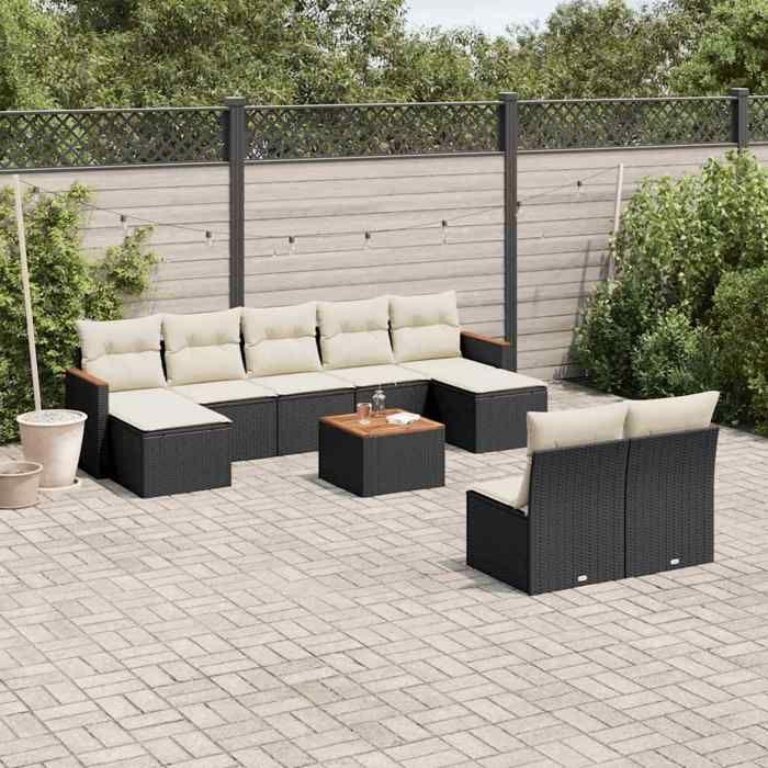 VidaXL Salon de Jardin avec Coussins 10 pcs, Canapés de Terrasse, Ensemble de Meubles de Patio, Mobilier d'Extérieur, Noir 3258780