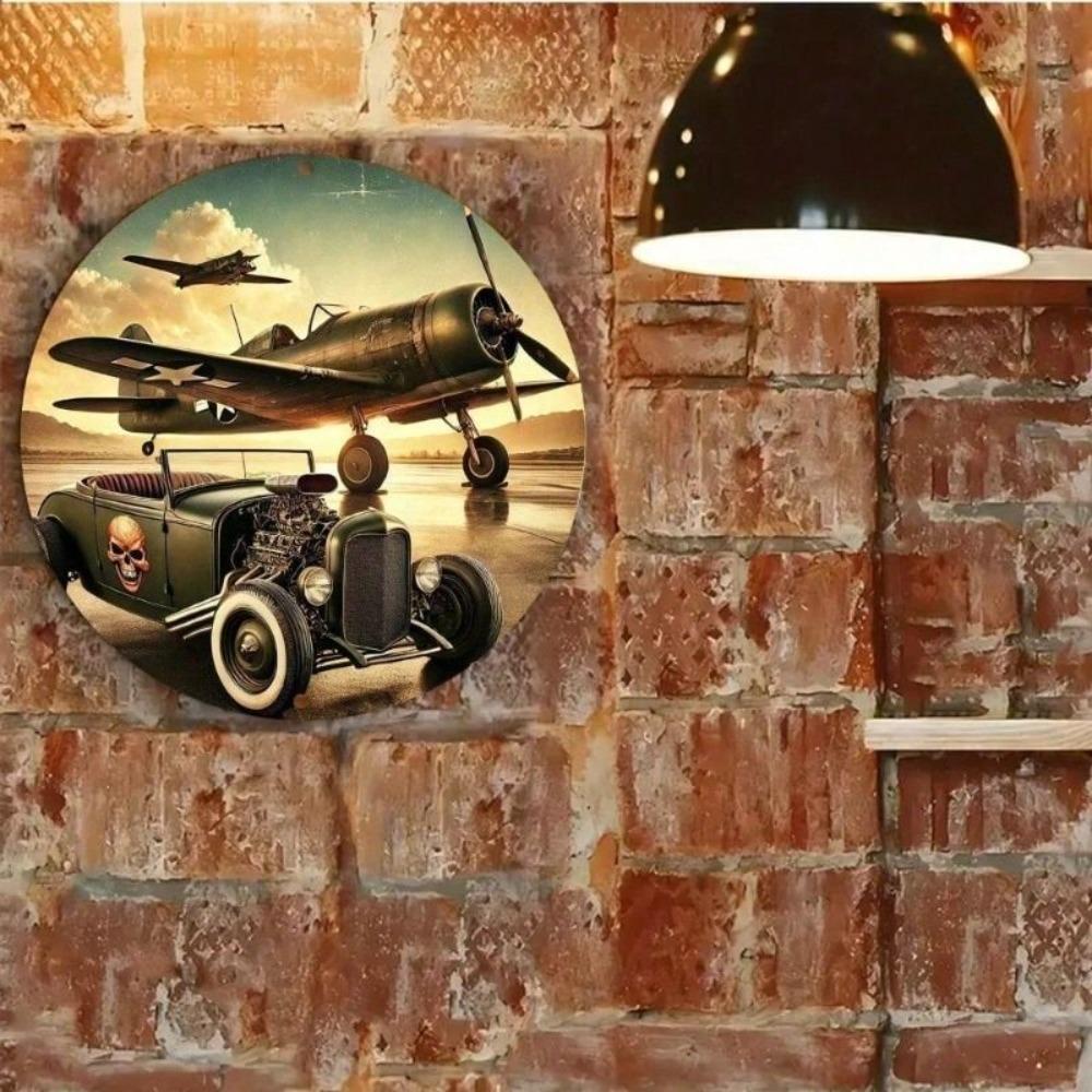 Vintage 8 Inch Round Metal Sign Fighter Pilot Garage Bar Home Decor Tin Plaque