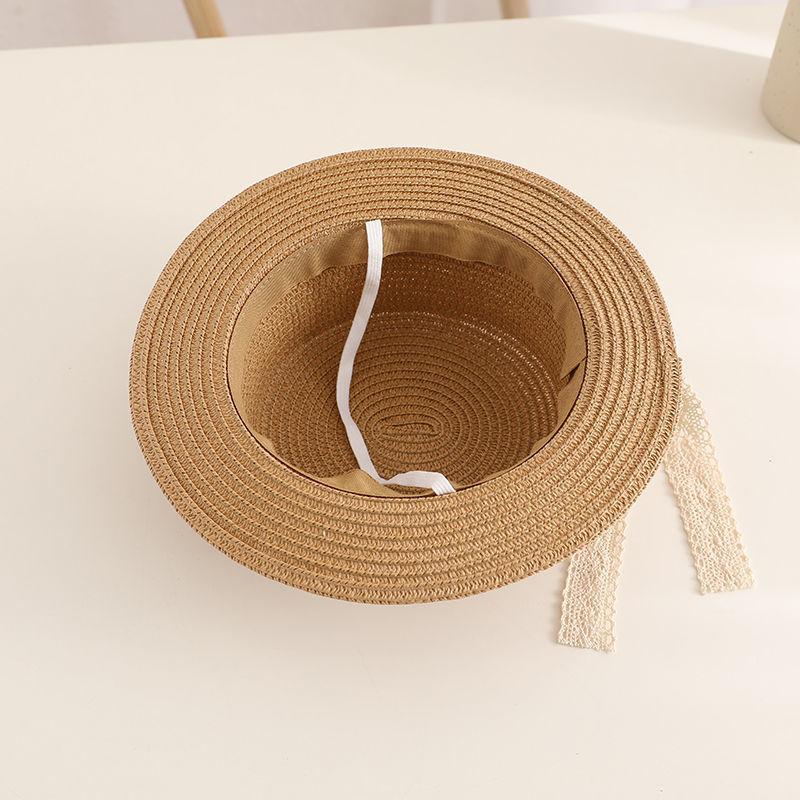 Lace Bow Kids Sun Hat Summer Wide-brim Straw Hats for Girls Outdoor Sunshade Beach Panama Cap