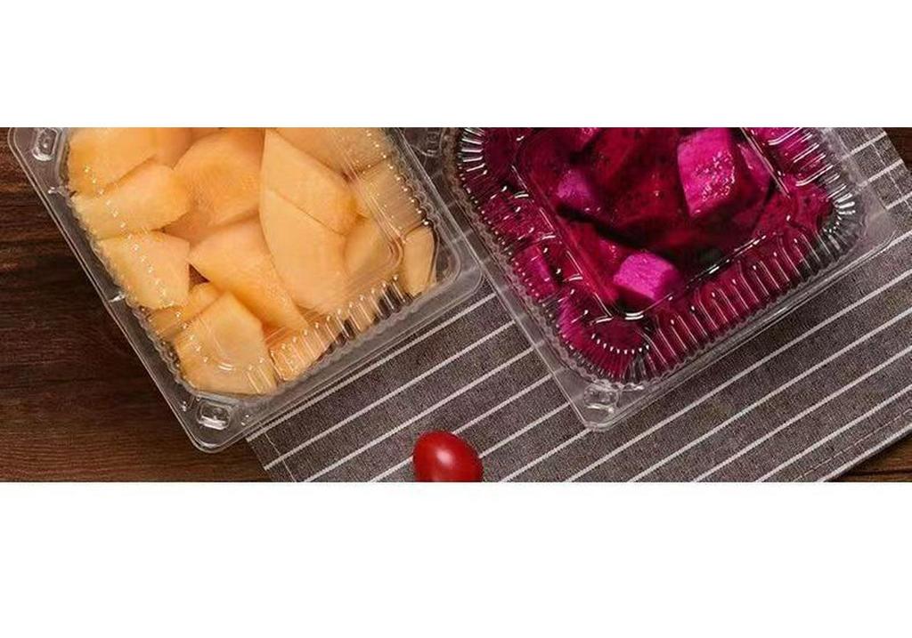 Transparent Disposable Plastic Box with Lid for Fresh Fruit, Roast Duck, Cake, or Strawberries.