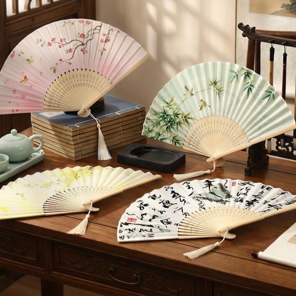 Vintage Style Folding Fan Tassel Elegent Female Fan Classical Dance Fan Home Decoration