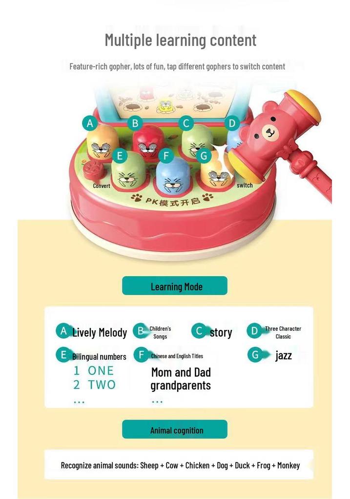Interactive Children's Whack-a-Mole Toy - Musical & Educational Early Learning Game for Boys and Girls