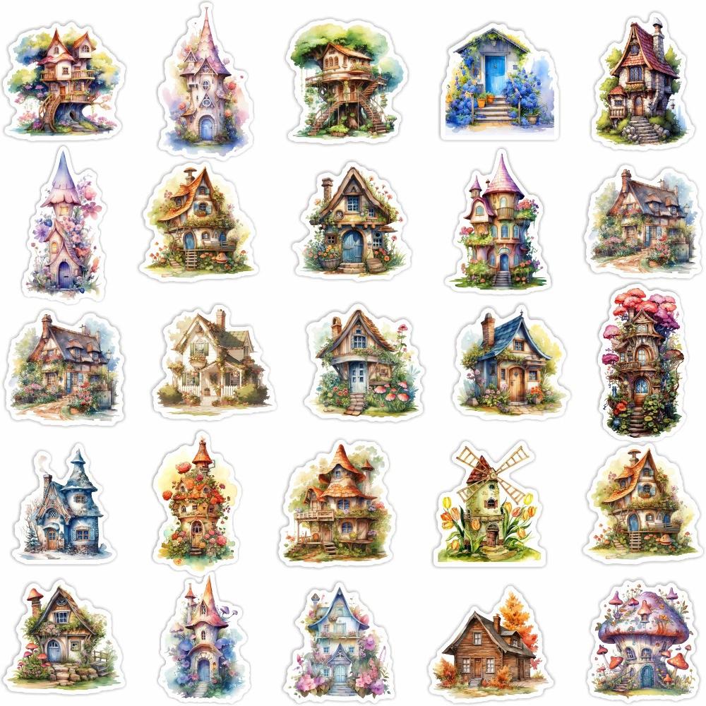 10/30/50pcs Retro Flower House Aesthetic Stickers Cute Decals DIY Motorcycle Guitar Notebook Waterproof PVC Sticker Fun for Toy