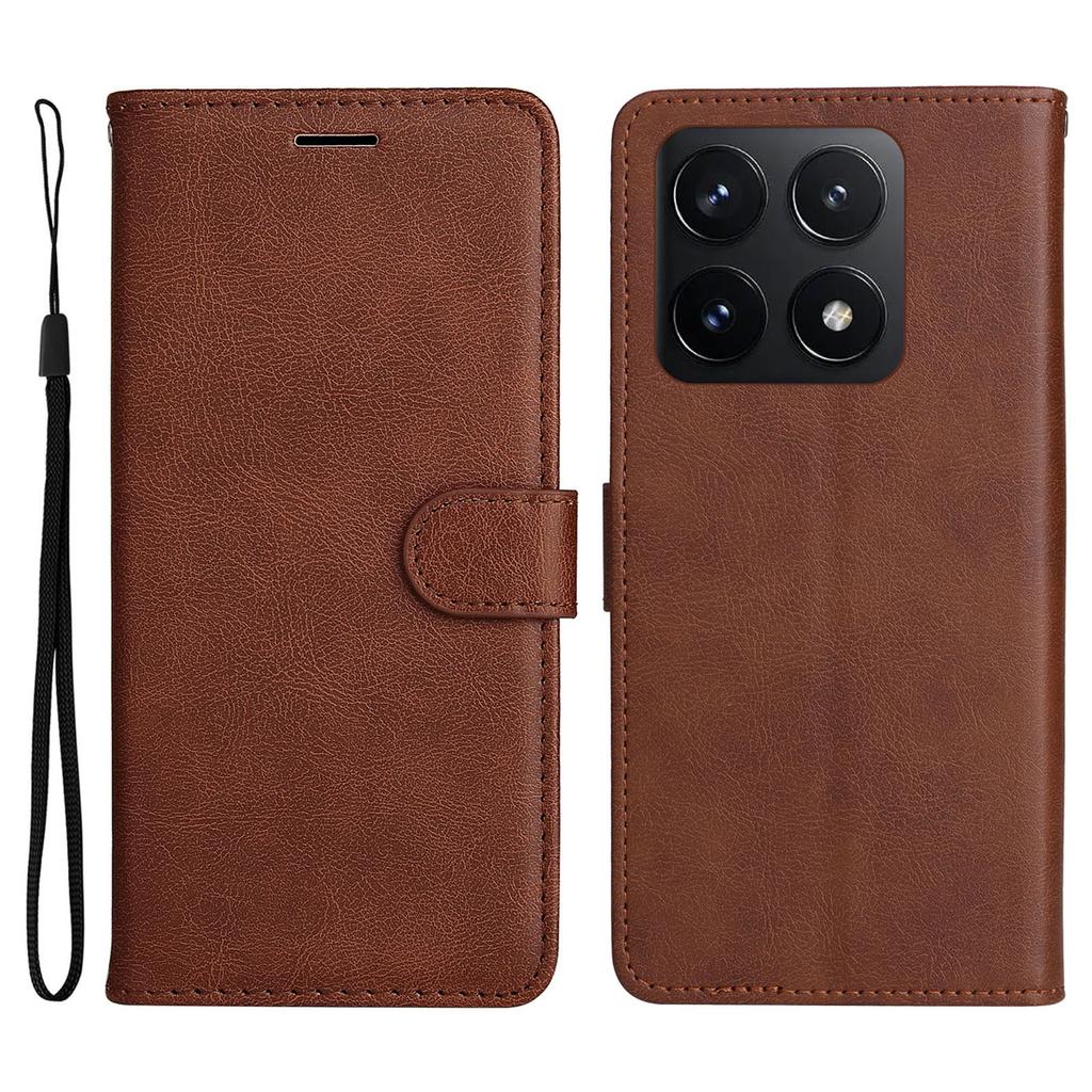 Etui dla Xiaomi 14T Jednokolorowe Skórzane Etui na Telefon Portfel Stojak ze Smyczą