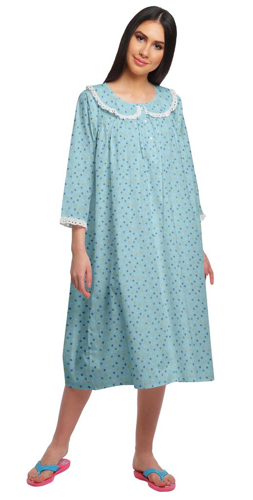 Moomaya Damen Nachthemd mit Print, knielang, Baumwolle, kurzes Nachthemd