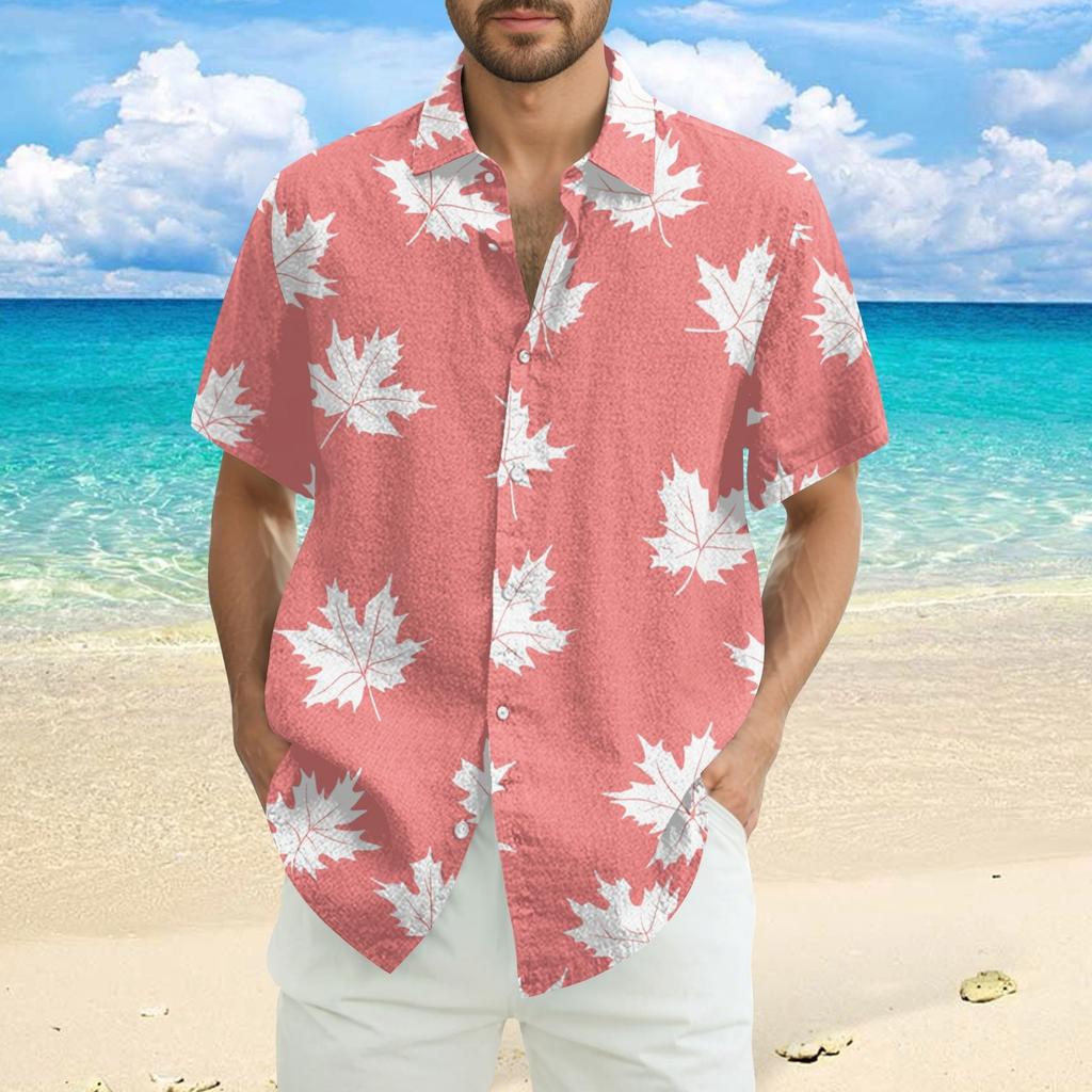 Men's Fashion Casual Loose Hawaiian Print Short-sleeved Shirt