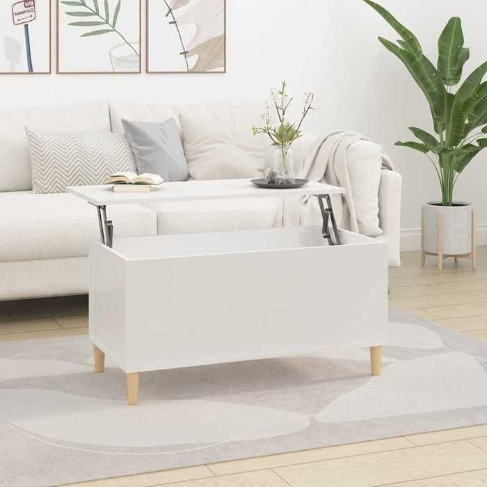819582 vidaXL Coffee Table High Gloss White 90x44.5x45 Cm Engineered Wood
