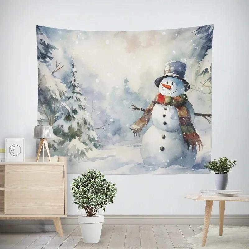 Christmas New Year Snowman Pattern Tapestry Living Room Sofa Home Decor Christmas Gift