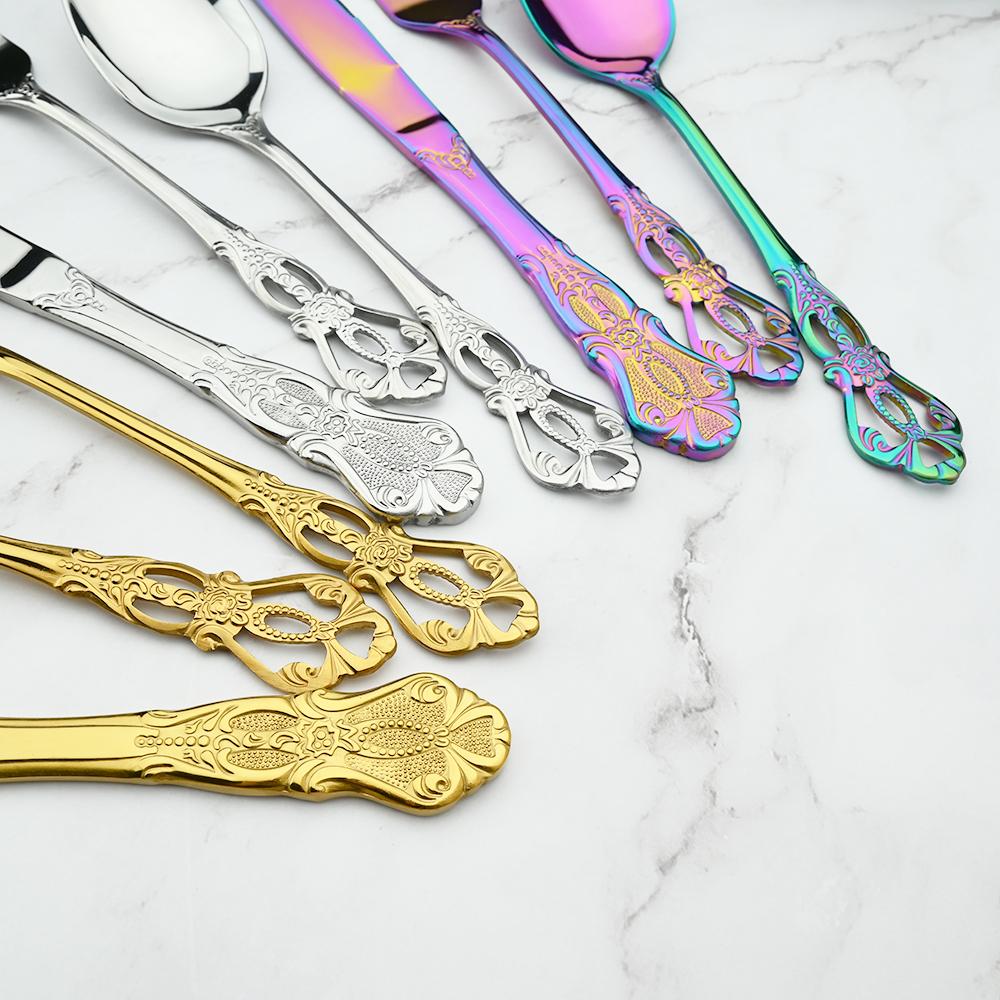 24ks/6set Royal Dinnerware Sada z nerezové oceli Vintage Lžíce Vidličky Nože Domácí kuchyně Západní večeře Stříbrné nádobí Dárek