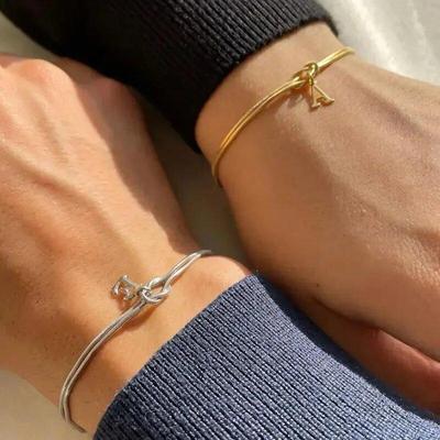 Valentine's Day Stainless Steel Herringbone & Snake Chain Bracelet with 26 Letters Pendant