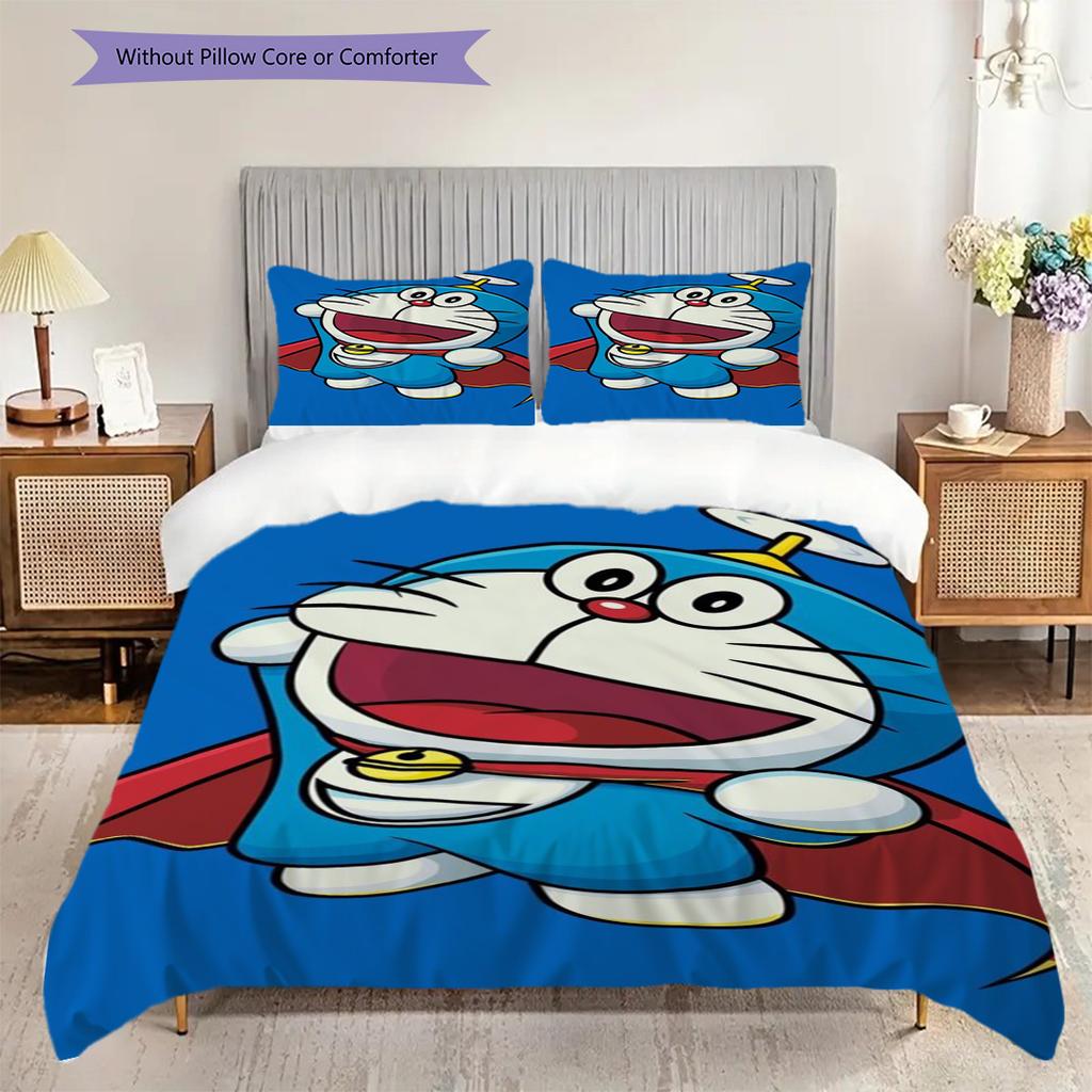 Doraemon Aventura Héroe Azul Historia Juego de Tres Piezas 1 Funda Nórdica 2 Fundas de Almohada Sin Relleno Juego de Cama Suave Y Cómodo