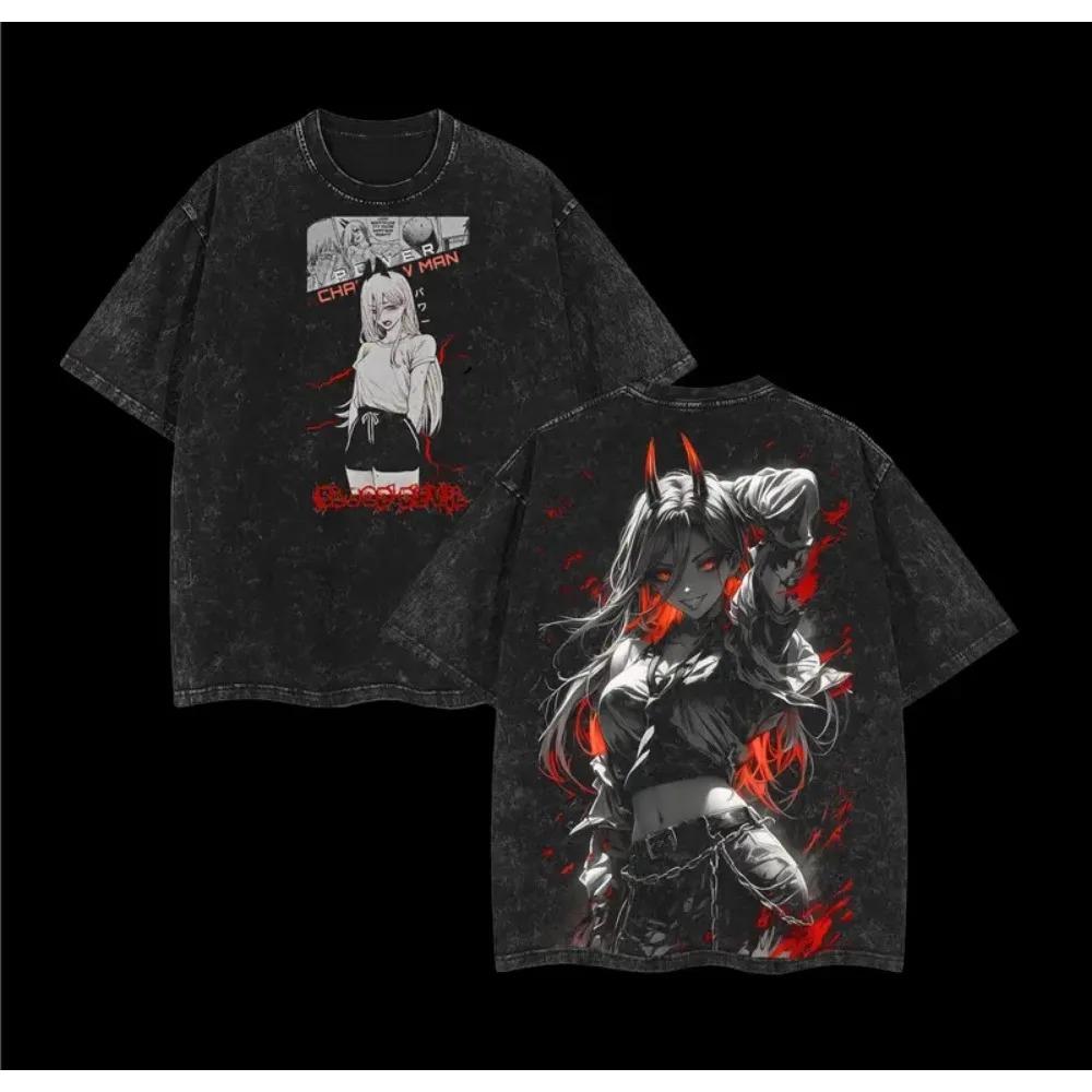 Anime Washed Oversized Chainsaw Man Men Women T-shirts Retro Streetwear High Quality Cotton Harajuku Male Short Sleeve Tshirt  Female Male Clothing