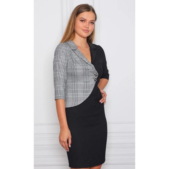 Kadın  Ekoseli Kruvaze Ve Çizgili Ofis Elbisesi