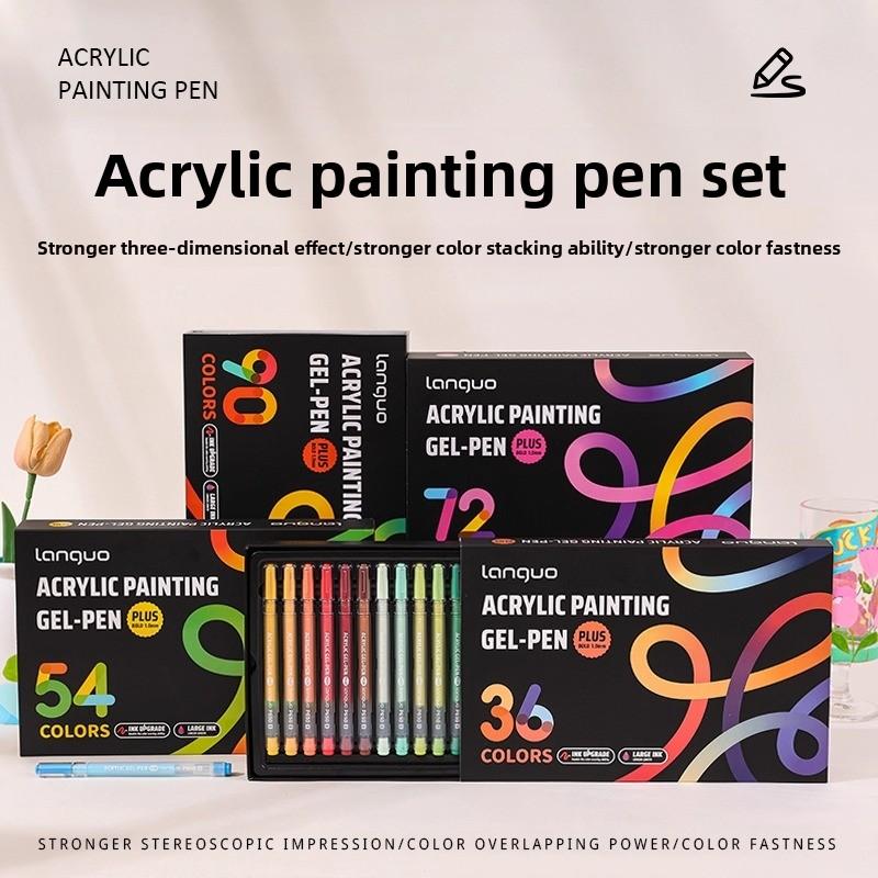 LANGUO 90/6 Colors Glitter Acrylic Painting Gel Pen Set 1.0mm Large Capacity Writing Pen Stationery Office School Supplies