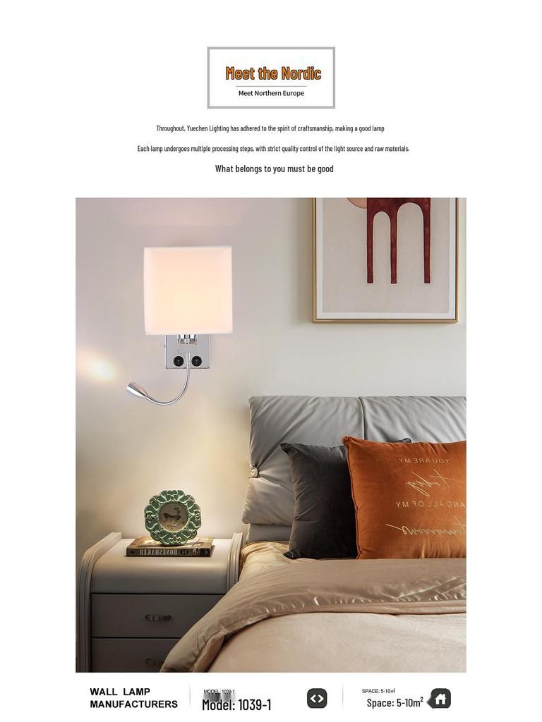 Custom Cross-Border Nordic-American Fabric Wall Lamp for Hotel, Living Room, or Bedroom Bedside Reading