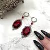 New Gothic Blood Red Color Oval Patterned Pendant Earrings, Women's Retro Trendy Holiday Accessories Zircon