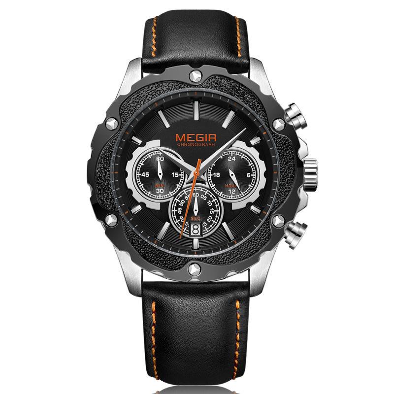 Men S Watch, Trend Multifunctional Chronograph Calendar Leather Sports Quartz Watch Men S 2070