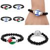 Israel Palestine Flag Gemstone Bracelet Unisex Black Beaded Jewelry Wholesale