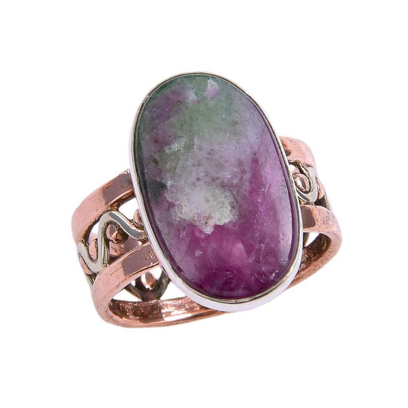 Ruby In Zoisite Handmade Lab-Created 925 Sterling Silver Two Tone Ring S.6 L6m36