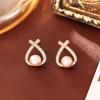 High-End Pearl & Zircon Cross Stud Earrings - Elegant, Fashionable & Versatile Jewelry