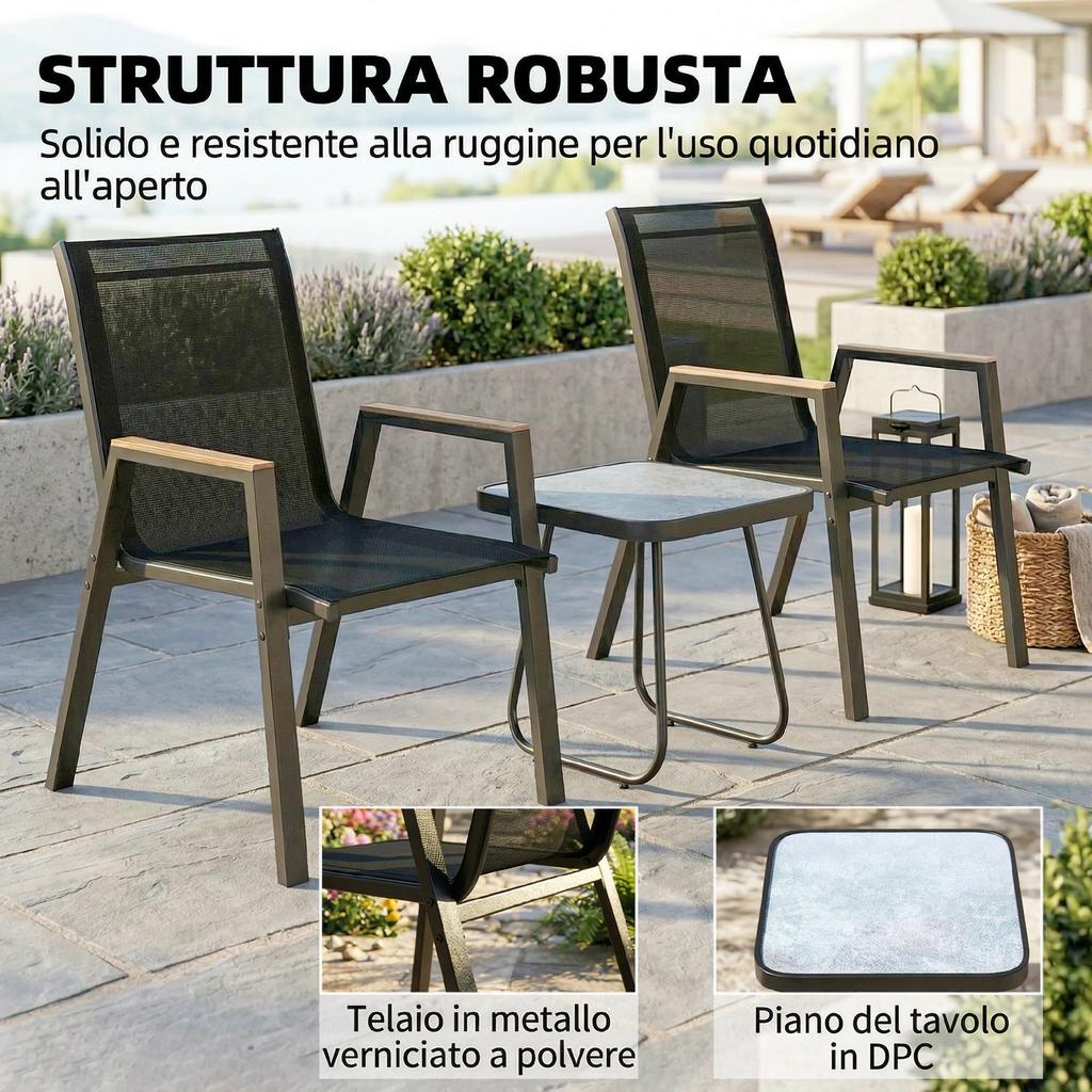 3-Piece Outdoor Bistro Set, Small Table with Adjustable Feet