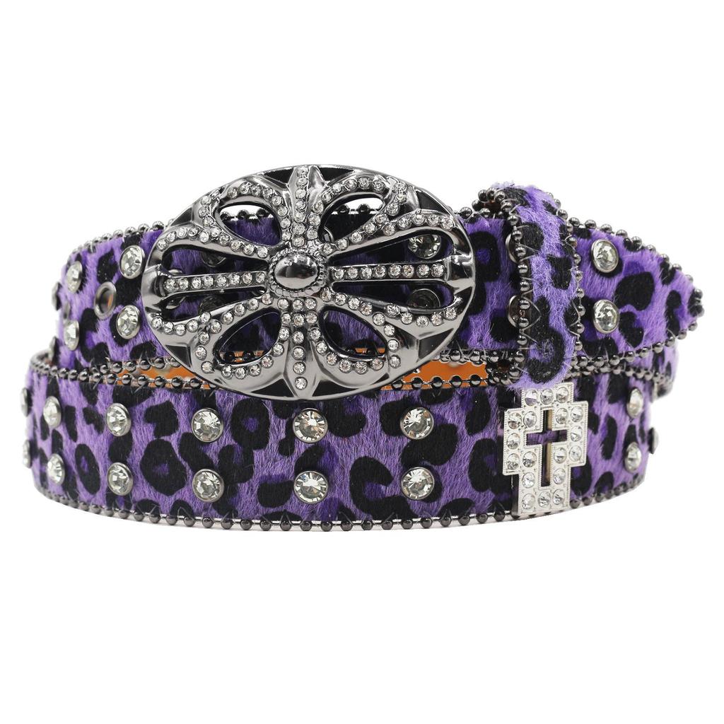 Bohemian Women's Leopard Print Rhinestone Leather Belt - Ethnic Style Versatile Accessory