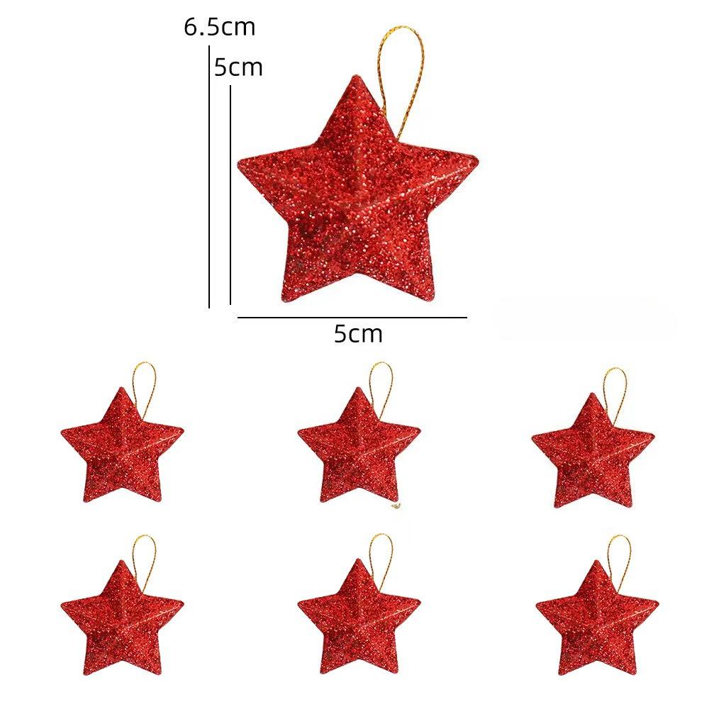 6/24pcs Christmas Glitter Star 5cm Pentagram Christmas Hanging Pendant For Birthday Wedding Festive Christmas Party Decoration