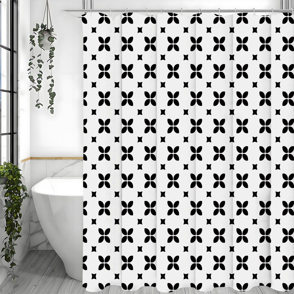 Clover Continuous Decorative Pattern Shower Curtain, Bathroom Decorative Shower Curtain, Waterproof Shower Curtain with Hooks