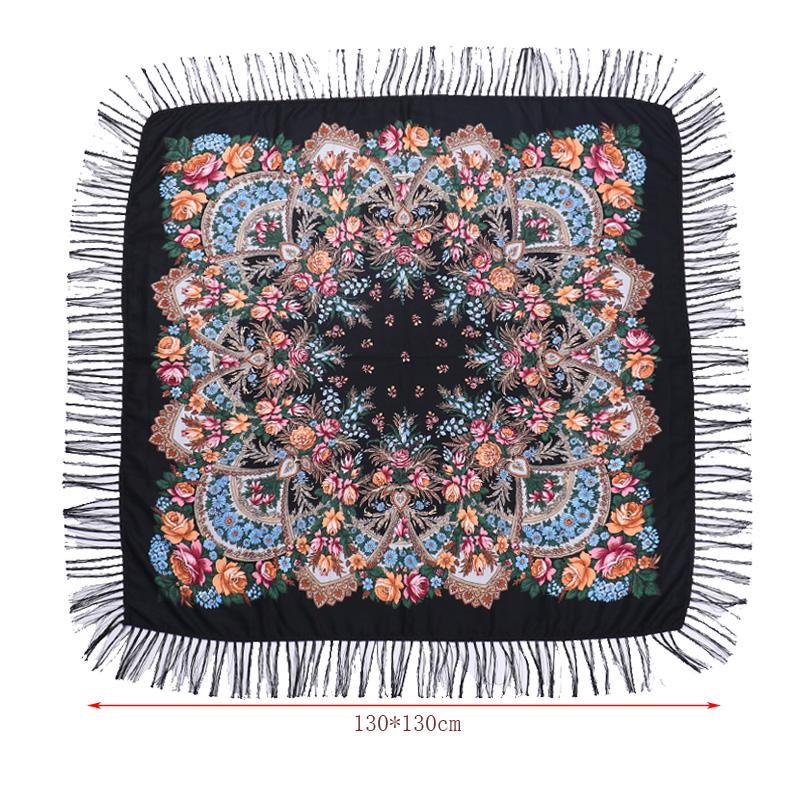 Bohemian Shawl Women Scarf Square Autumn And Winter Warm Cloak Printed Tassel Headscarf Retro Blanket Large Size Bufanda